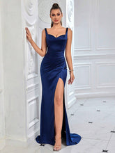 ADYCE Plunging Neckline Pleated High Slit Open Back Party Dress